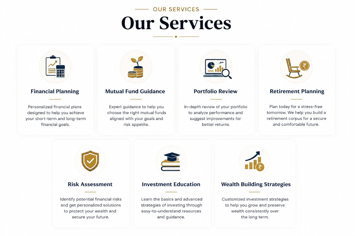 Professional financial services including financial planning, portfolio review, retirement planning, and investment education